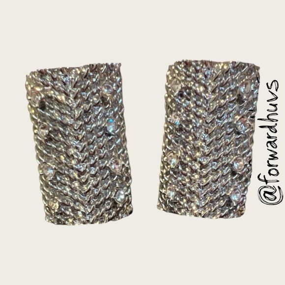 Vintage Brutalist Clip-Ons – Embedded Rhinestones & Sculptural Texture - Picture 1 of 12